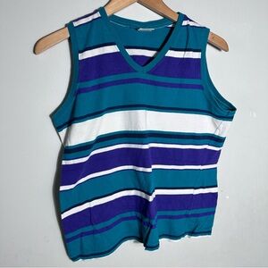 Vintage Cherokee Teal, Purple & White Striped V-Neck Tank Top